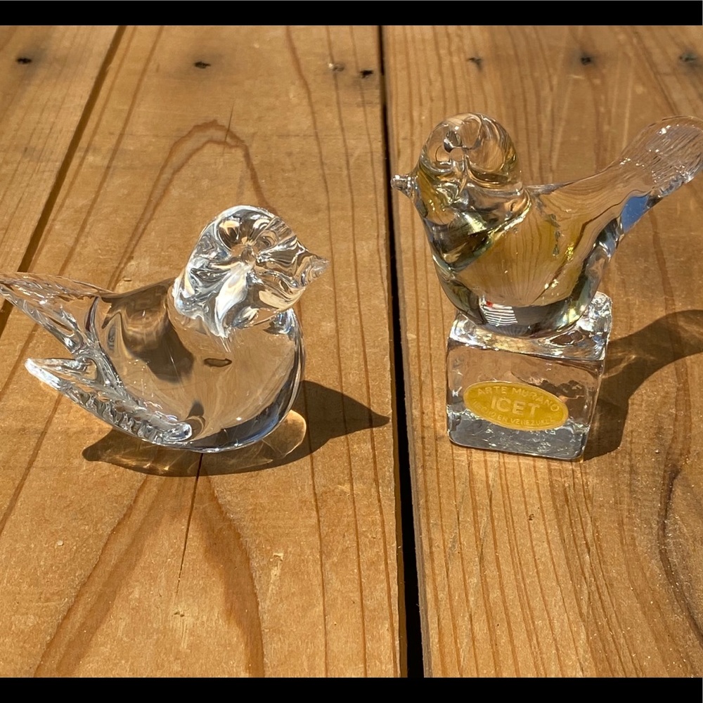 Arte Marano ICET Blown Glass Birds Pair Vintage